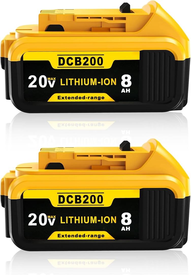 Akkopower Replacement for Dewalt 20V Max Battery: 8.0Ah Lithium Batteries Compatible with Dewalt Battery DCB208 DCB200 DCB206 DCB205 DCB204 Cordless Power Tools 2 Pack