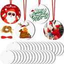 Joyclub 35 Pcs 3'' Sublimation Ornament Blanks MDF Sublimation Christmas Ornaments Bulk Round Double Sided Ornaments for Personalized Xmas Tree Ornament Home Decor DIY Crafts