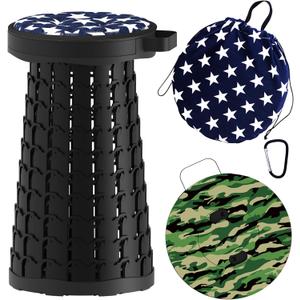 ALEVMOOM Upgraded Telescoping Collapsible Stool with Cushion, Folding Stool with Printing Portable Retractable Foldable Seat Max Load 600lbs for Adults Camping Fishing Outdoor