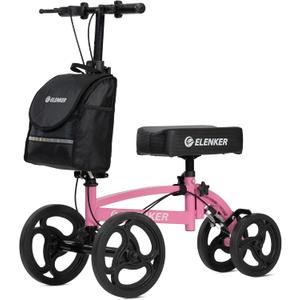 ELENKER Steerable Knee Scooter, Foldable Knee Walker with Basket Dual Braking System, Knee Scooters for or Angle and Injured Foot Broken Pink