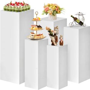 Square Stands for Party, 5Pcs Metal Pleated Pedestal Stand Heavy Duty White Cake Cilindros Para Fiestas Parties Round Display Flower Plant Stand for Wedding Birthday Party Decor