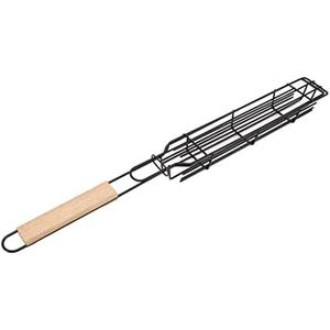 LiebeWH BBQ Grilling Shelf, Vegetables Kebab Grilling Basket, Iron Kebab Basket Hot Dog Kabob Handle Grill Grate for Picnicking Barbecue Camping (Clear) Pack of 4