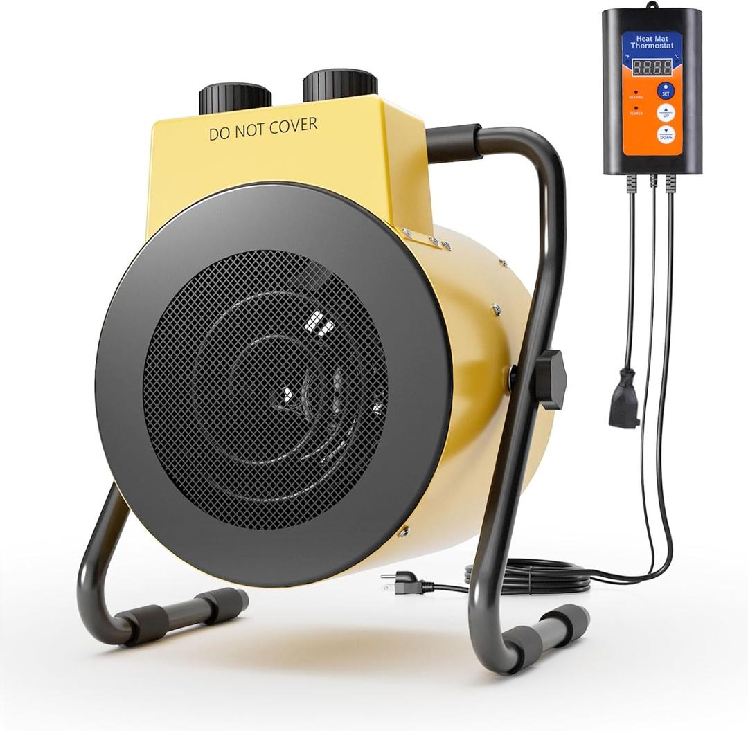Greenhouse Heater with Thermostat, 1500W Electric Outdoor Heaters for Patio, Overheat Protection, Fast Heating, IPX4 Waterproof, Green House Heaters for Plants, Grow Tent, Outdoor, Yellow