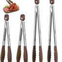 4Pcs Wooden Tongs for Cooking, Stainless Steel Salad Tong with Walnut Wood Tip, 9 Inch 12 Inch Walnut Wooden Kitchen Tongs, Anti-Slip Long Handle Wood Kitchen Utensils for Salad Tossing