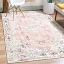 MUJOO Boho Area Rug 3'x5' Machine Washable, Pink Small Non Slip Area Rugs for Entryway Bedroom Bedside Kitchen Hallway Living Room Laundry Room Indoor Mat Soft Low-Pile Floral