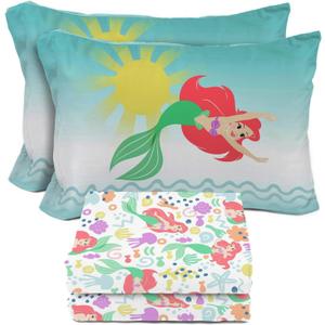 Sunny Side Up Disney The Little Mermaid Full Sheet Set - 4 Piece Kids Bedding Set Includes Pillow Cover - Super Soft Ariel Microfiber Sheets