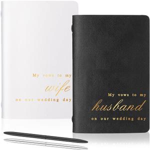 6 Pcs Black and White Wedding Vow Books Set His and Her Vow Books with Pen and Bag 5.9x3.9 Inch Leather Couple Notebook Gift for Wedding Bridal Shower Engagement Party Favor 40 Page/pcs