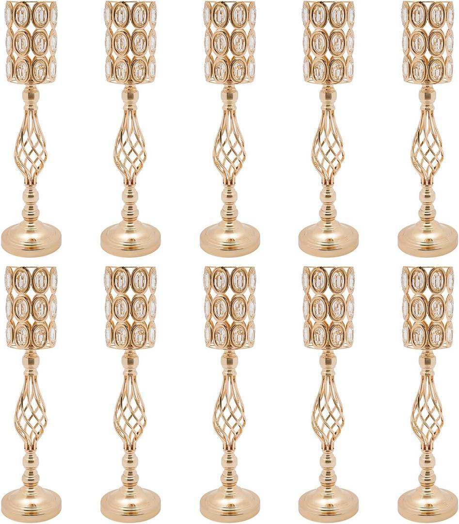 10PCS Gold Flower Vases Table Decorations, 24Inch Wedding Flower Vases Stand Set, Metal Trumpet Tall Vase for Event Restaurant Hotel Party Centerpieces, Vintage Style