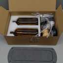 Kitchen Soap Dispenser Set with Instant Dry Tray,16 Oz Hand and Dish Soap Amber Glass Dispenser Set,Stainless Steel Pump,Waterproof Labels&Dish Brush,Luxury Soap Bottle for Kitchen,Bathroom