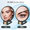 1x 20x Magnifying Travel Mirror, Hand Mirror with Handle - Double Side Hand Held Mirror with 1x 20x Magnification & Foldable Handle, Portable Travel Makeup Hand Mirror for Women (Black)