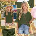 Oakgarden Girls' Shirts 5-14 Years Oversized Short Sleeve Summer T-Shirts V Neck Drop Shoulder Top Kids Casual Basic Cute Tee