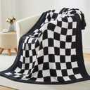 Homiest Checkered Throw, Super Soft Plaid Throw, Lightweight Warm Cozy Fluffy Blanket for Couch, Sofa, Chair, Bed, Travel (50x60 Inch, 2 lbs) (Black)