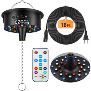 Disco Ball Motor with Light with Remote, Rotating 0/3/6/9/12/15 RPM Adjustable Speed, 16ft Detachable Power Cable/Battery/USB-C Power Mode, Supports 4'' - 16'' Mirror Balls for Party Christmas Wedding