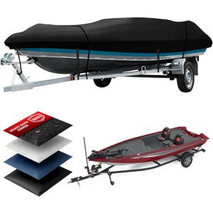 Heavy Duty Jon Boat Cover, 14.1-17ft Marine Grade Waterproof Tarp Covers with Adjustable Windproof Tightening Strap & Anti-UV fit 14ft 15ft 16ft 17ft Jon Boat/V-Hull/Fishing Boat