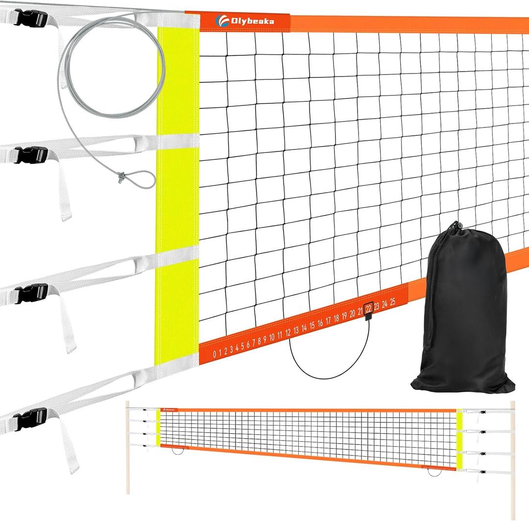Professional Volleyball Net with Aircraft Steel Cable, Scoring Design - Anti-UV & Heavy Duty for Outdoor, Backyard, Pool, Schoolyard, Beach - Portable 32 * 3FT Volleyball Net with Storage Bag