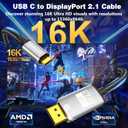 USB C to DisplayPort 2.1 Cable [16K@30Hz 8K@120Hz 4K@240Hz] 40Gbps Type C to Display Port Cord Thunderbolt 4/3 Compatible with iPhone 16/15 Pro Max, MacBook Pro/Air, iPad, Mac mini - 6FT