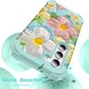 for Galaxy A15 5G Case,3 in 1 Oil Painting Flower Pattern Heavy Duty Shockproof Protection Silicone Rubber Bumper+Hard Plastic Hybrid Protective Cover for Samsung A15 6.5",Green Flower