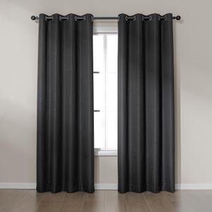 Amazon Basics Faux Linen Blackout Curtains for Bedroom and Living Room, 2-Piece Set with Grommets, 52" W x 84" L, Black