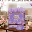 3 x Xustanina 13" Large Rose Purple Gift Bag Set, With Gilded Floral Pattern, Envelope, Greeting Card and Tissue Paper, Suitable for Mother's Day, Birthday, Wedding and Anniversary
