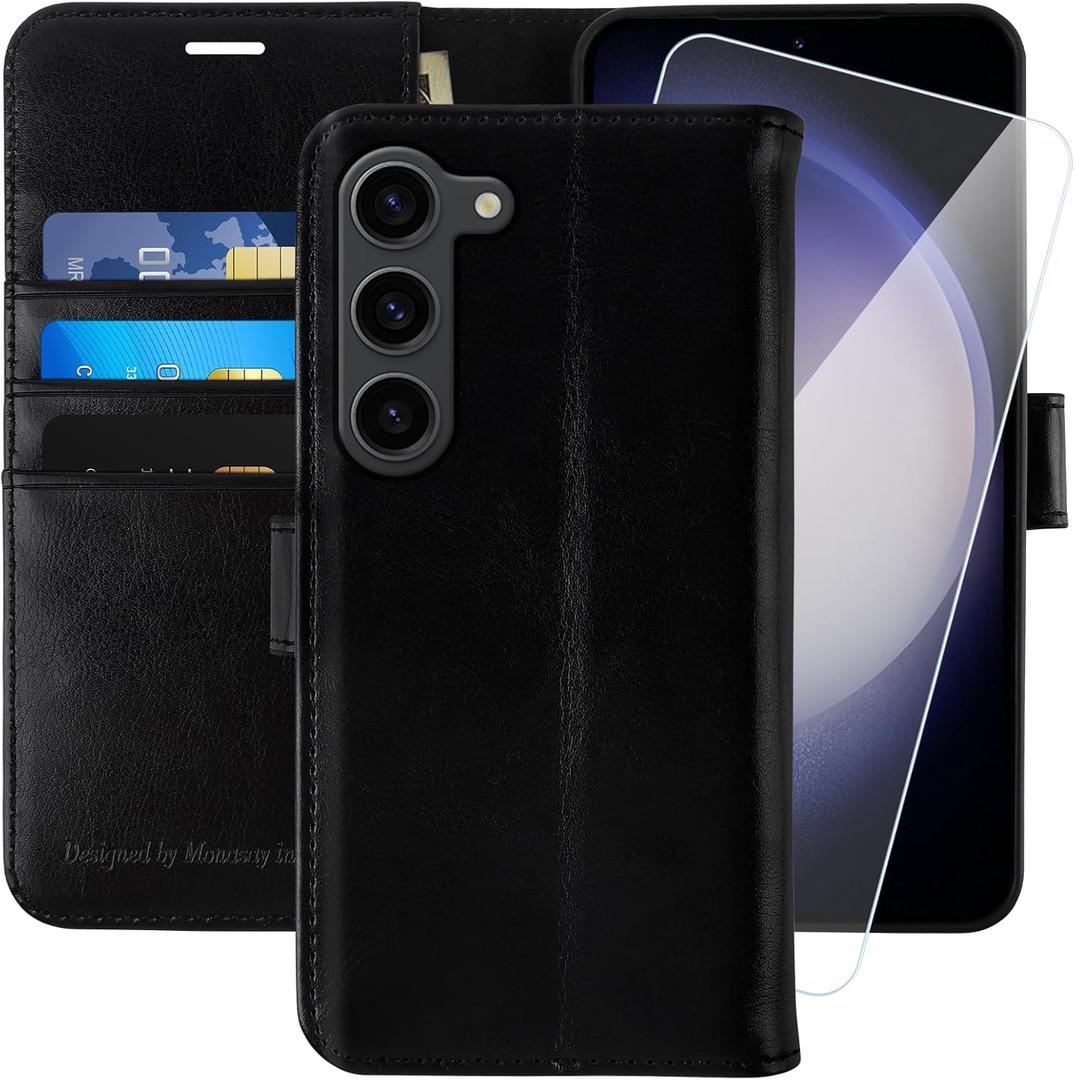 MONASAY Wallet Case Compatible for Galaxy S23 5G,[RFID Blocking] Flip Folio Leather Cell Phone Cover with Credit Card Holder, 6.1 inch, Black