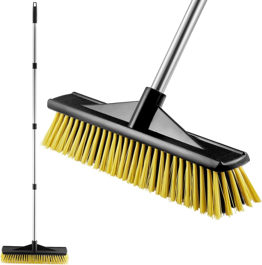 16" Push Broom for Outdoor Heavy Duty, Push Brooms with 59" Adjustable Long Handle for Sweeping Multi-Surface Floor Scrub Brush for Cleaning Outside Deck Patio Garage Driveway Warehouse Concrete