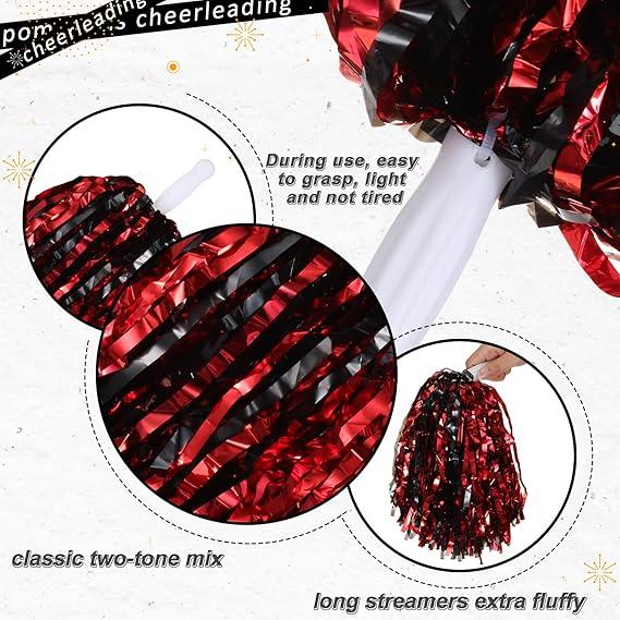 aiviwiai Pom Poms Cheerleading with Baton Handle - Medium Metallic Cheer Pom Poms for Adults Kids - Cheerleader Pom Poms for Cheer Squad Daily Training Team Spirit
