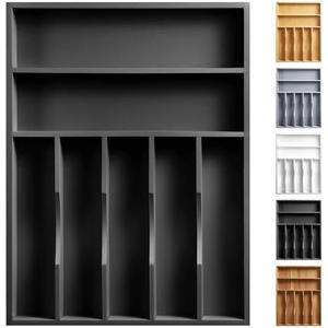 oridom Kitchen Bamboo Silverware Organizer, Kitchen Drawer Organizer - Utensil Holder and Cutlery Tray with Grooved Drawer Dividers for Flatware 7 Slot, Black