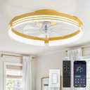 Low Profile Ceiling Fans with Lights and Remote, 20 Inch Flush Mount Ceiling Fan with Light, 3000K-6000K Dimmable Fandelier LED Fan Light, 6 Wind Speeds Gold Ceiling Fans for Bedroom
