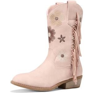 Rollda Girls Cowboy Boots, Cowgirl Boots with Tassel, Floral Embroidered Kids Western Boots for Toddler/Little Kid/Big Kid (Pink), Size: 10 Toddler