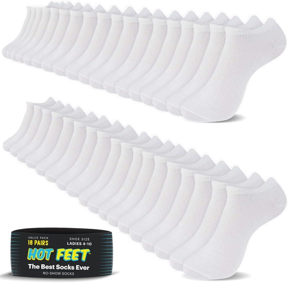 HOT FEET Thin Ankle Socks for Women & Girls  Fun & Cute Low Cut No Show Socks, Stocking Stuffers, 6, 8, 18 PK Size 4-10 (White)