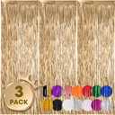 Voircoloria 3 Pack 3.3x8.2 Feet Champagne Foil Fringe Backdrop Curtains, Tinsel Streamers Birthday Party Decorations, Fringe Backdrop for Graduation, Baby Shower, Gender Reveal, Disco Party