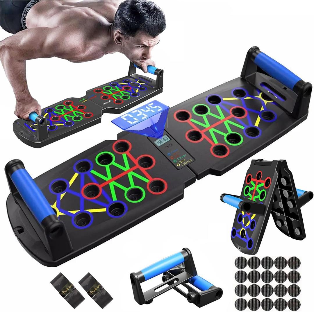 Push Up Board for Men, Push Up Bar at Home Workout Equipment, Pushup Handles Home Gym Exercise Fitness Equipment Portable Foldable with Counter (Black/Blue)