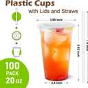 Clawsoff 100 Pack 20 oz Disposable Clear Plastic Cups with Lids and Straws, Leak-Proof Sturdy Cold Drink Cups for Iced Coffee, Smoothies, Juice, Parties & Business