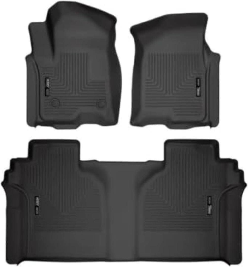 Husky Liners Weatherbeater Floor Mats | Fits 2019 - 2024 Chevrolet Silverado & GMC Sierra 1500; 2020-2024 Silv./Sierra 2500/3500 Crew Cab w/Carpet & Underseat Stg | Front & 2nd Row, 3-pc Black - 94021