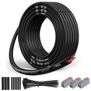 XHF UL Listed 18 Ga Wire 2 Conductor Electrical Wire Tinned Copper Stranded PVC Cord for Automotive Lamp Cord Wire Marine Cable RV 30Ft Black