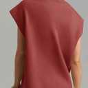 Saodimallsu Womens Cap Sleeve Sweater Top Summer Crew Neck Trendy Going Out Loose Knit Shirt (Red)