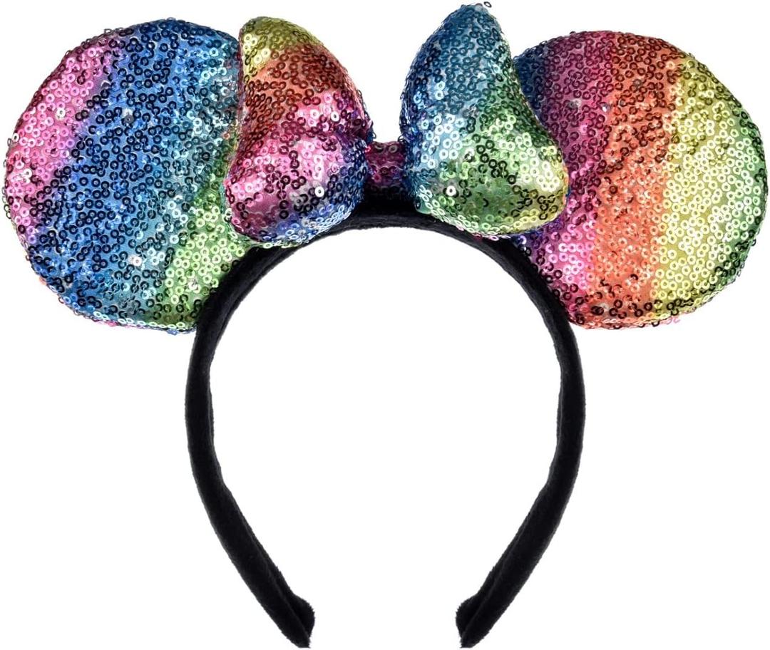 A Miaow 3D Bow Black Sequin Headband Colorful Glitter Butterfly Hair Clasp Park Supply Adults Women Photo Accessory Party Costume (Rainbow and Rainbow)