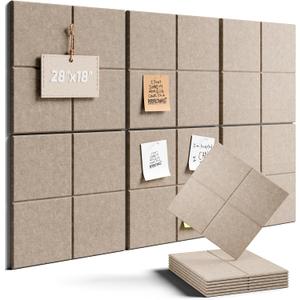 Felt Bulletin Board Tiles -28"x18" Cork Board Alternative for Office Decor, Push Pin Board Wall Organizer 6-Pack - Taupe