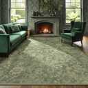 Floral Area Rug 5x7 for Living Room, Washable Vintage Farmhouse Botanical Rug, Non Slip Low Pile Thin Floor Carpet, Soft Decorative Rug for Bedroom Dining Room Home Office Light Olive