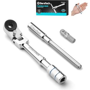 DURATECH 1/4" Flex Head T-Handle Ratchet, Mini Ratchet Wrench with Hex Bit Extension Set and Sokcet Adapter, Suits Standard 1/4" Hex Bits, Portable and Versatile Repair Tool for Tight Spaces