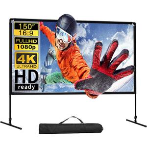 GT GETCO TECH Projector Screen with Stand, 150 Inch Indoor Outdoor Projector Screen,4K HD Portable Projector Screen, Rear Front Movie Screen with Carry Bag for Home Theater, Party, Classroom