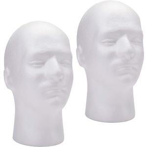 Foraineam 2 Pack Male Foam Head 11 Inch Man Mannequin Manikin Foam Heads Wig Display Holder Hats Glasses Display Stand