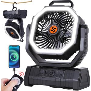 𝟐𝟎𝟎𝟎𝟎𝐦𝐀𝐡 Rechargeable Fan Portable,𝟏𝟑𝐈𝐧Battery Powered Camping Fan with Light,Workup 𝟔𝟎𝐇 & 𝟖𝐇 Timer & Remote,Auto Oscillation Battery Operated Fans Portable for Camping - Hanging Hook