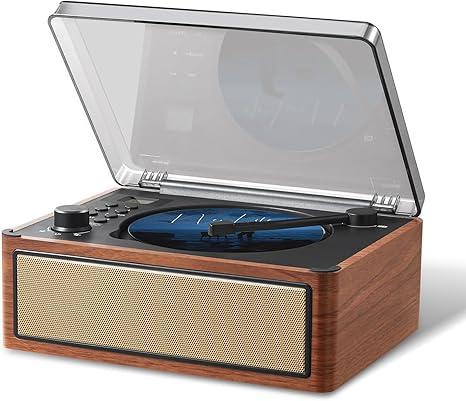 G Keni Retro CD Player Boombox, Dual HiFi Speakers with Bluetooth in/Out, Vintage Wooden Battery Powered Portable CD Player for Home, AUX/USB Playback, FM Radio Music Player (Brown)