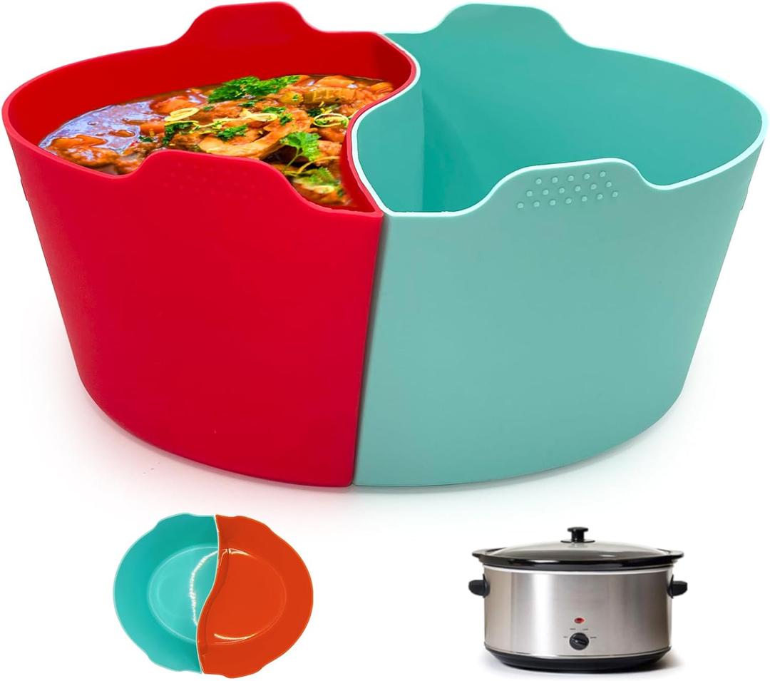 Silicone Crock pot Liners,Slow Cooker Liners,8 Quart Oval Reusable Crock pot Divider Insert,BPA-Free, Dishwasher Safe (8 QT_Blue+Red)
