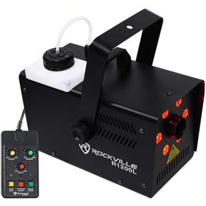 Rockville R1200L Fog/Smoke Machine w LED Lights/Strobe, 7 Channel DMX+2 Remotes, Black