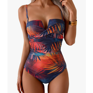 Eomenie Women's Push Up Wrap Front Swimsuit One Piece Tummy Control Bathing Suits Bandeau Support Slimming Swimwear M
