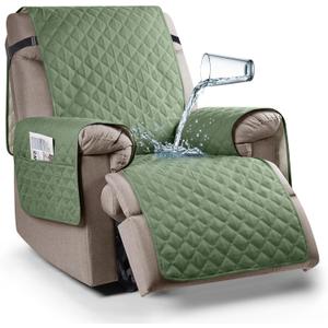 Ruaozz 100% Waterproof Recliner Chair Cover Non-Slip Oversized Reclining Cover for Large Recliner Chair Washable Chair Seat Cover with Elastic Straps for Kids, Dogs, Pets (Fern Green, 28'')