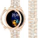 Dsytom Stylish Bands Compatible with Samsung Galaxy Watch 7/6 40mm 44mm, 20mm Bling Metal Replacement Galaxy Watch 7/6 Band 40mm 44mm with Rhinestone Protective Case for Women