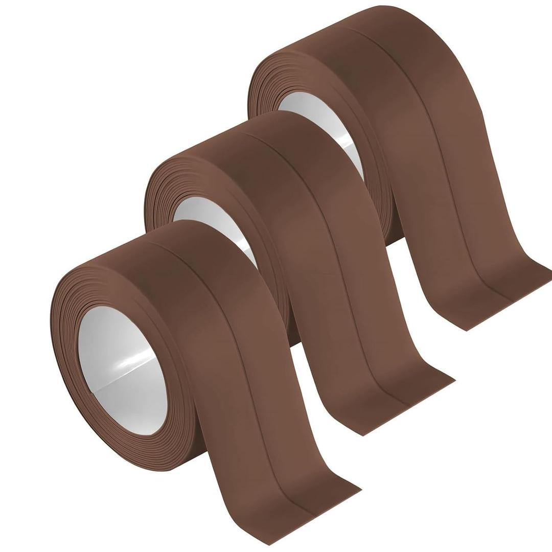 3 Rolls Self-Adhesive Caulk Tape - Waterproof Peel and Stick Sealing Strip (1.5"x10.5 Ft, Brown) for Bathtub, Shower, Sink, Toilet Edge Protector & Kitchen Countertop - No Mess Alternative to Caulking